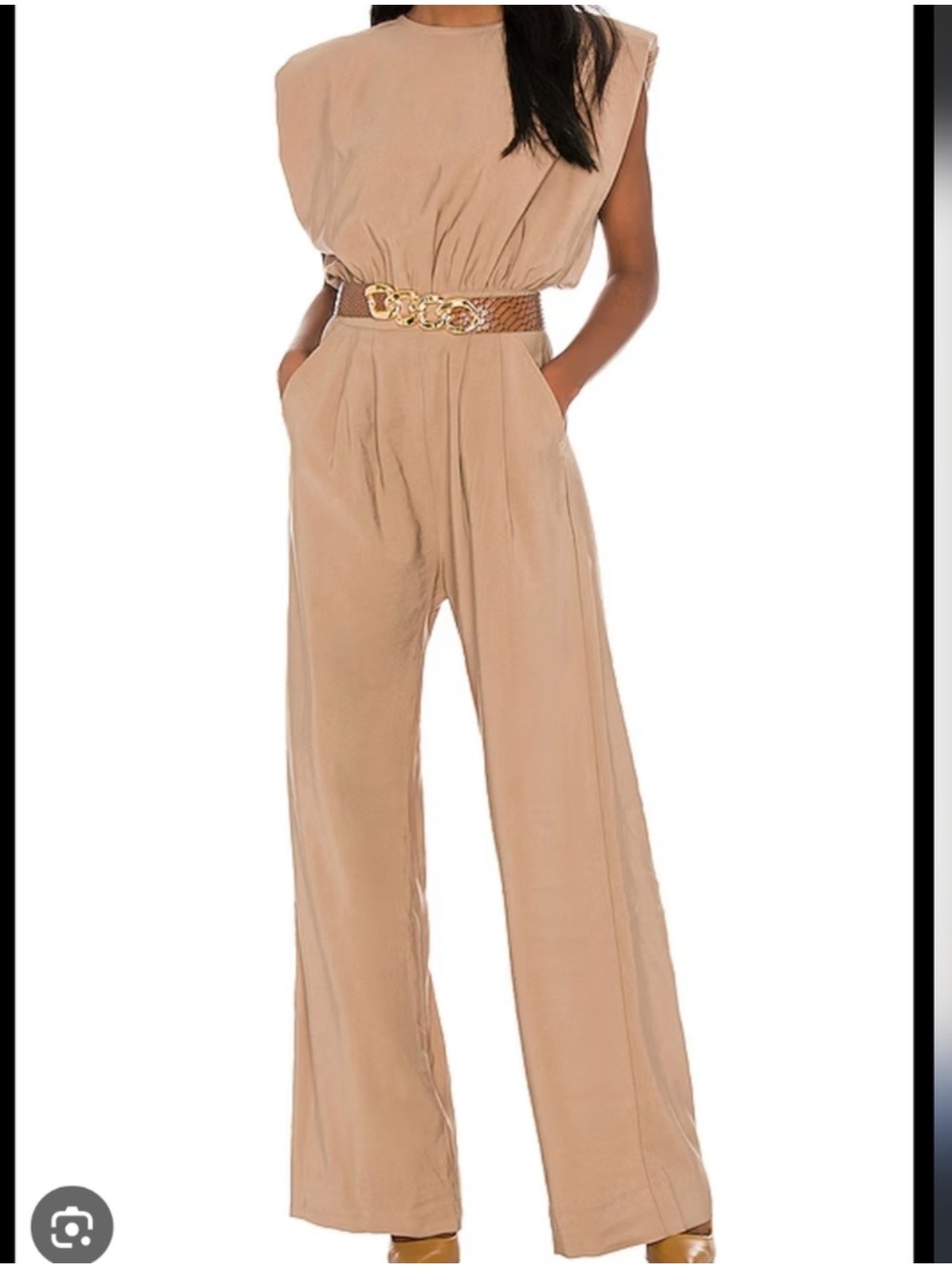 Nonchalant Josie Sleeveless Wide-Leg Jumpsuit in Camel